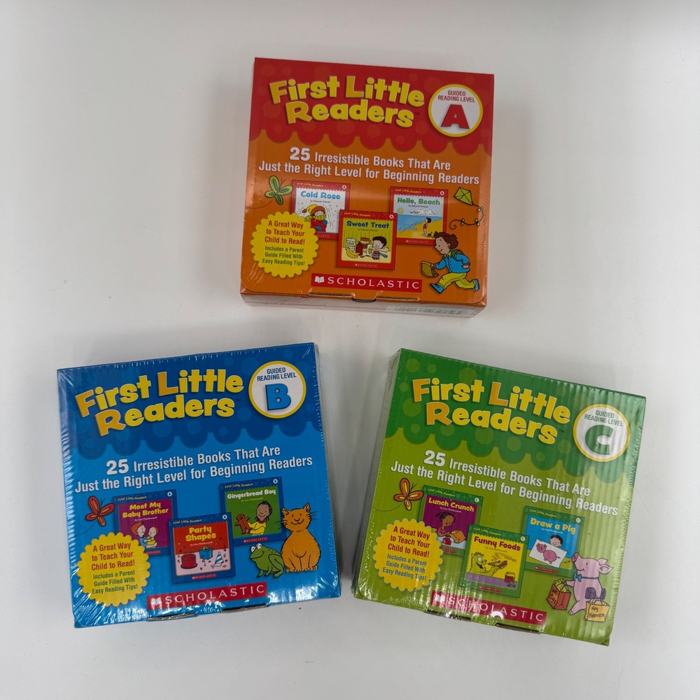 Scholastic First Little Readers Levels A B C Set of 3 Boxes 75 Books Kids Sealed
